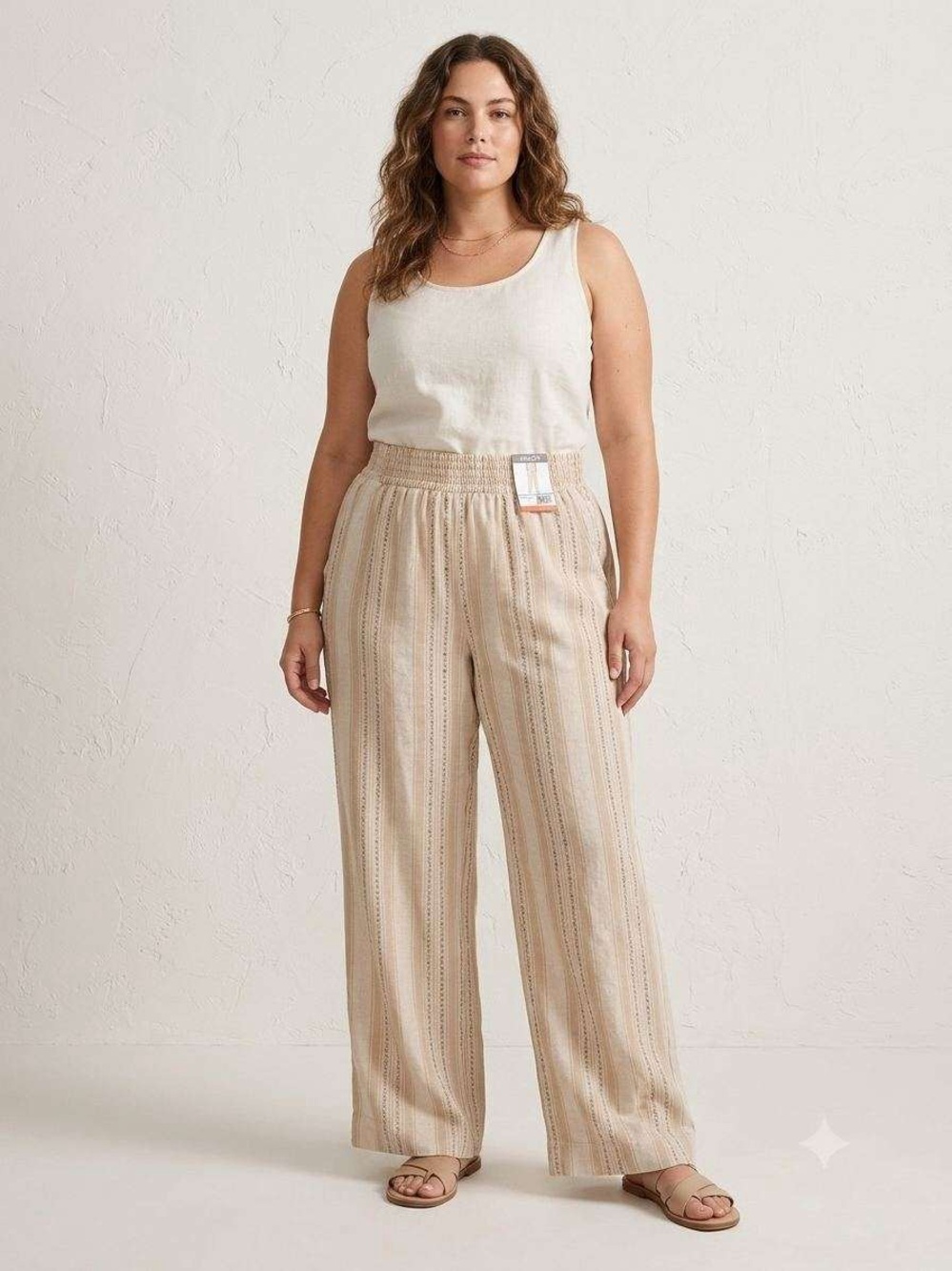 Briggs New York Beige Striped Wide-Leg Pull-On Pants